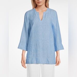 Lands' End Womens Linen Blend Split Neck Tunic Soft Blue Pockets Size Small